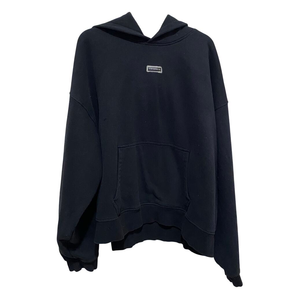 YoungLA Black Pullover Hoodie Minimal Logo Streetwear Gym Casual Unisex Size 2XL